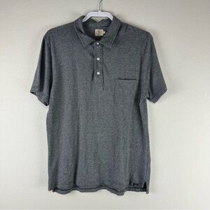 Faherty Men’s Gray White Stripe Print Chest Pocket Polo Shirt Size Large